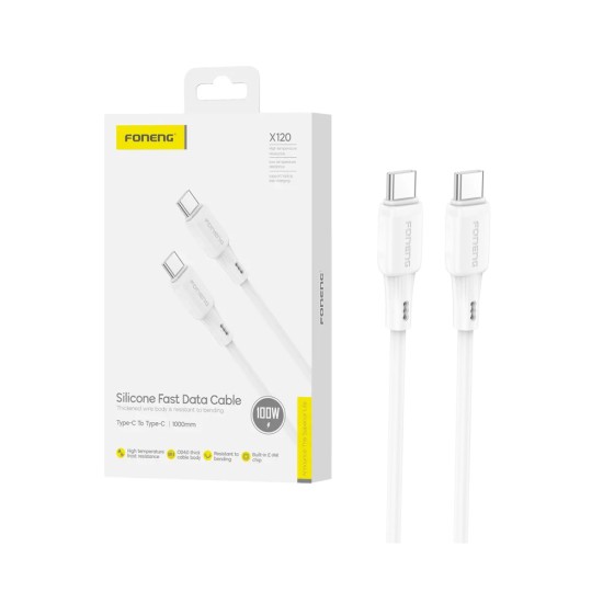 Cabo de Silicone Foneng X120 Tipo C para Tipo C 100W 1M Branco